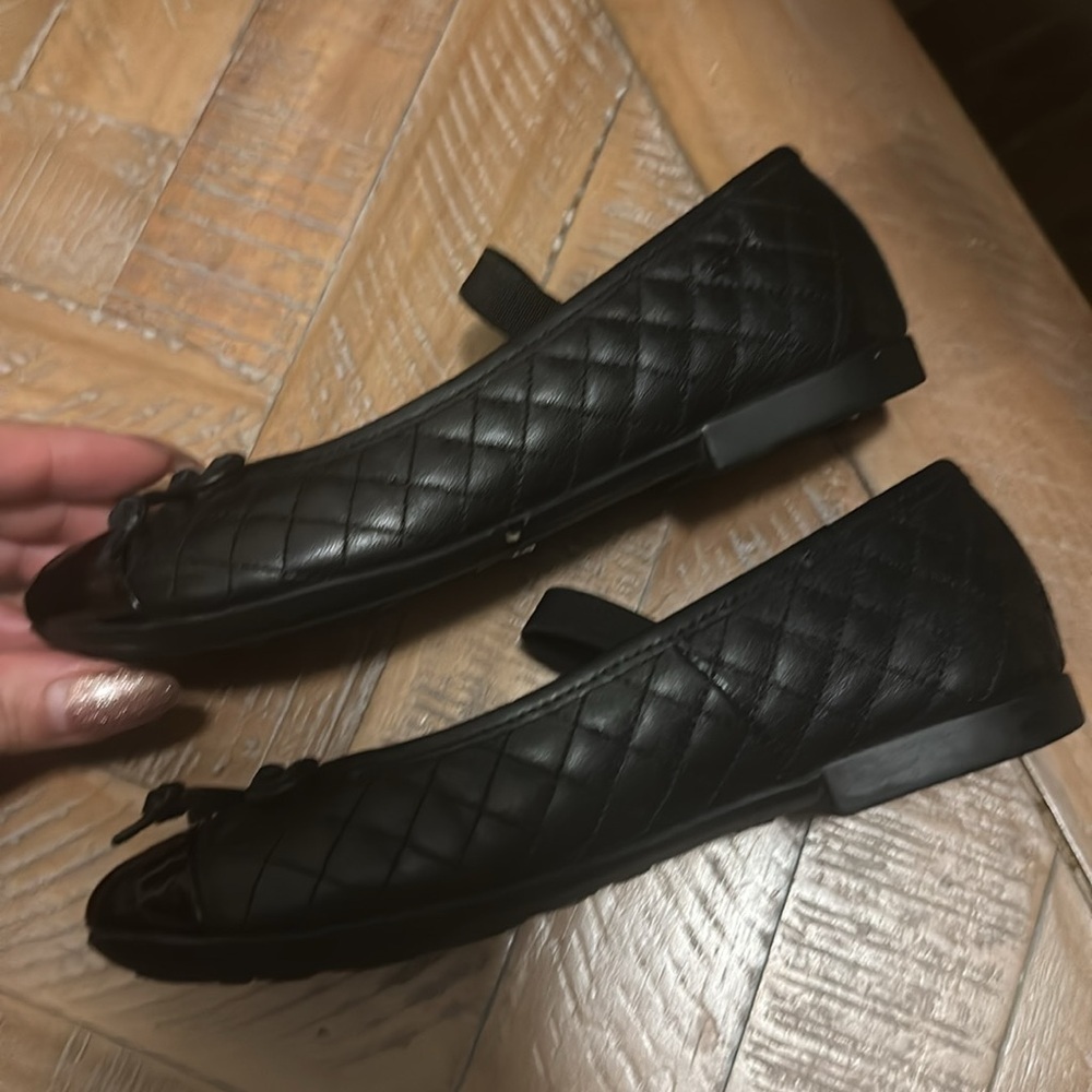 Geox Plie Girl Quilted Black Leather Patent Toe Ballet Flats with Elastic Strap - Picture 13 of 14